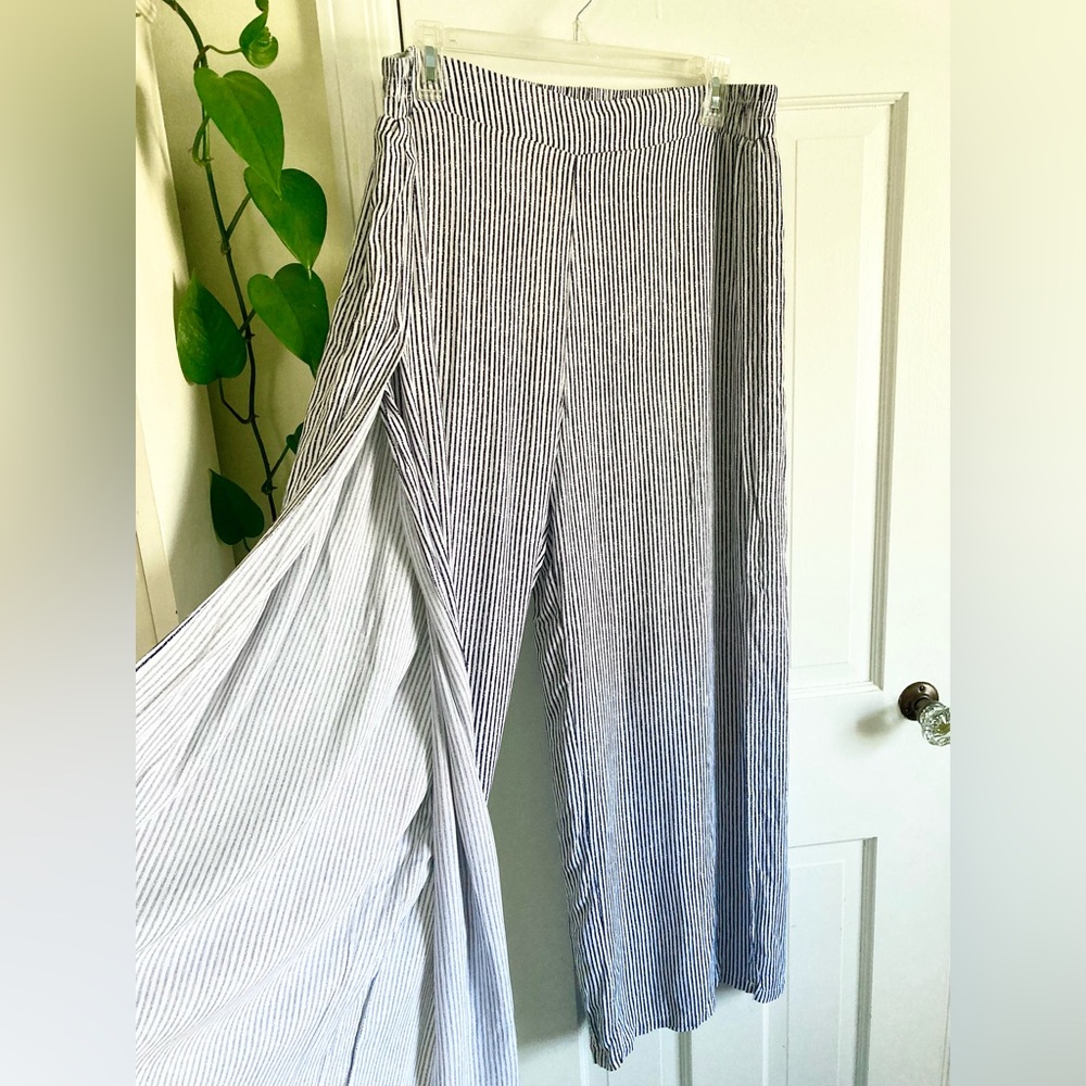 NWT West Loop Striped Palazzo Slit Wide Leg Pants, Women’s Size XLarge, Navy/Wh